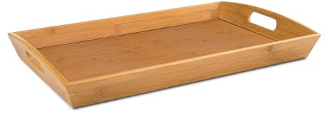 Acomoda Textil – Bandeja de Bambú con Asas para Servir Desayuno, Café, Té. Bandeja de Cocina Rectangular 43x29,5x4 para Transportar Comida y Utensilios Decorativa, Funcional y Resistente
