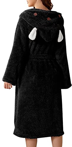 Albornoz de conejo con capucha para mujer, bata de baño larga de franela con orejas 3D para mujer, bata de baño de felpa suave y cálida, bata de baño de felpa de talla grande, bata de toalla esponjosa