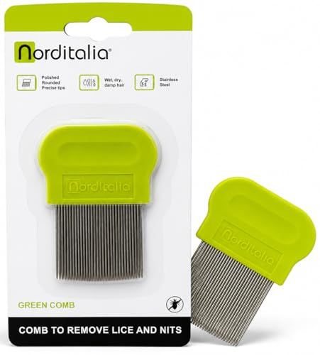 NORDITALIA Green Comb Pettine per Pidocchi e Lendini in Acciaio Inox | Dispositivo Medico CE, Denti Fitti e Arrotondati