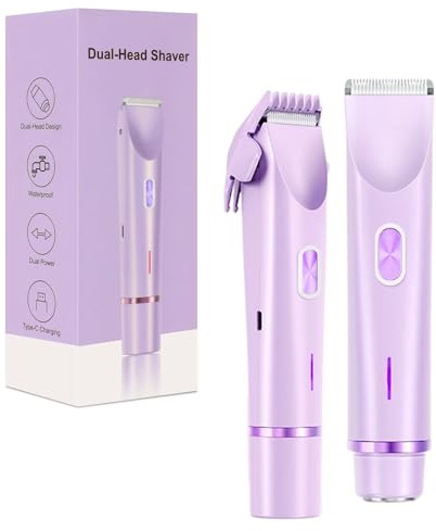 Rasierer Damen, Intimrasierer 2 In 1 Elektrischer Rasierer Damen Intimbereich Bikini Trimmer für Privater Teil Gesicht Achselhöhlen Beine (Lila)