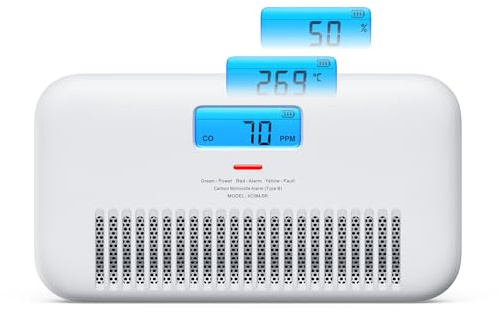X-Sense Carbon Monoxide Detector with Temperature & Humidity Monitoring, Voice Alerts, Replaceable Battery Powered CO Alarm with Digital Display and Alarm Memory and Peak Level Record, XC0M-SR, 1-Pack