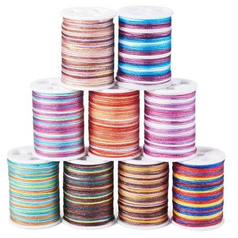 Craftdady - 9 rotoli di cordoncino intrecciato rotondo da 1 mm, filo di poliestere tinto a segmenti, cordoncino sottile sfumato per la creazione di gioielli, braccialetti fai-da-te, collane