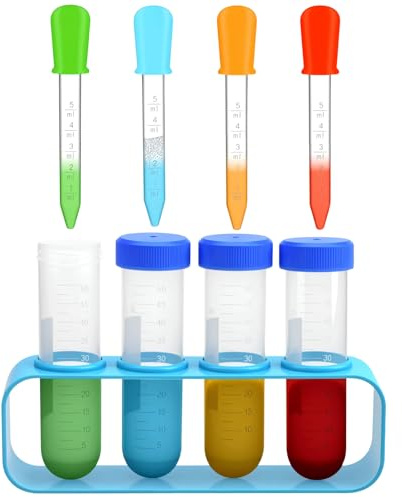 Pipette Kinder 9 Stücks Plastik Pipetten Kinder 5 ML Reagenzgläser mit Ständer Pipette Set mit Tropfpipetten und Reagenzglasständer für kreative Labor Kinder Experimente