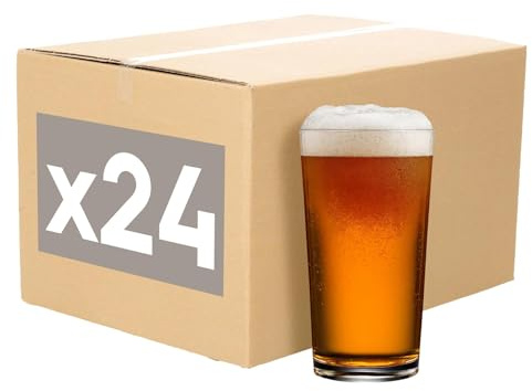 Argon Tableware 568ml Beer Glasses Set of 24-20oz Conical Pub Pint Glasses Toughened Reusable Lager Ale Cider Dishwasher Safe Glassware for Bar, Restaurant and Catering