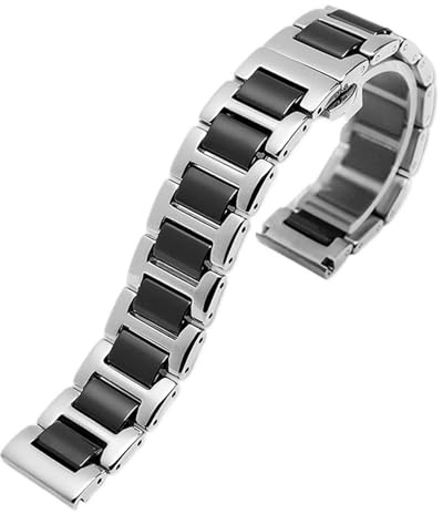 Quick Release Rostfritt stål Keramiskt klockarmband Män Dam Mode Armband Svart Vit Rose Guld Klockarmband(Black silver,14mm)