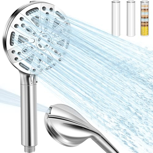 Pommeau de Douche REETEE Pommeau de Douche Anti Calcaire Grand, Douchette Douche Salle De Bain avec 10 Types de Jets, Pommeau Douche Haute Pression avec Filtre Economie Deau ﻿ (Argent)
