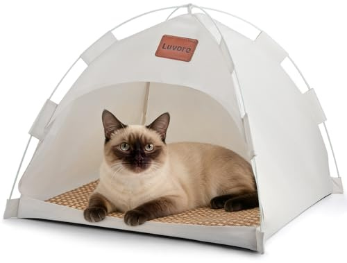 Luvore Cama para Gatos y Perros 58x58x48cm, No Requiere instalación, Cueva Mediana Lavable con Cojín Extraíble, Casa para Mascotas, para Mascotas de tamaño pequeño a Mediano en Verano