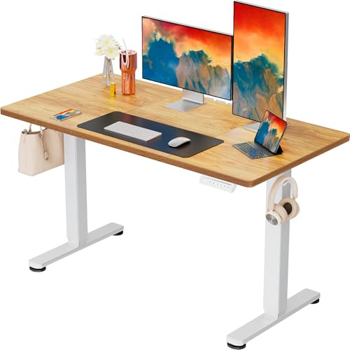 ErGear Elektriskt höjdjusterbart skrivbord 120 x 60 cm, skrivbord justerbar höjd med 4 minnesssmart lugg för hemmakontor med anslutningsplatta