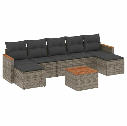 Foknhdi 8-TLG. Gartenmöbel Set Rattan Sofa mit Tisch Grau 55×62×69 cm Modular Outdoor Lounge aus wetterfestem Poly Rattan für kleinen Balkon Terrasse oder Wintergarten