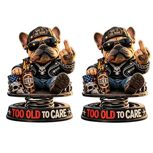 Too Old To Care Dashboard Bobblehead, Funny Resin Bulldog Nodding Head Dog Ornament, Car Dashboard Decor with Easy Placement and Stability, Bobble Head for Dog Lovers (2PCS)