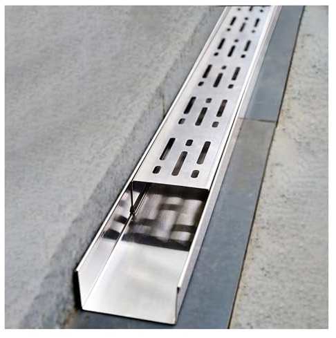 LWJSOCP Trenchdräneringsgaller, 1 m rostfritt stål smalt dike dräneringskanalsats - lågprofil trenchdränering för uteplats, däck, badrum, betonguppfart – 8 delar (5 x 5 cm/2 x 2 tum)