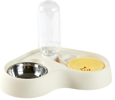 BLWOTMOR Gamelle pour Eau et Nourriture pour Chiens, Base Antidérapante, Bol Amovible en Acier Inoxydable pour Chiens de Petite et Moyenne Taille, Chiots, Beige