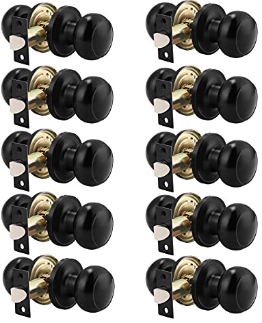 Probrico (10 Pack Round Passage Door Knob(Non-Locking Knobs), Keyless Doorknobs Interior/Exterior Door Lockset,Passage Knobs for Hallway/Closet,Black Finish Modern Design Door Hardware