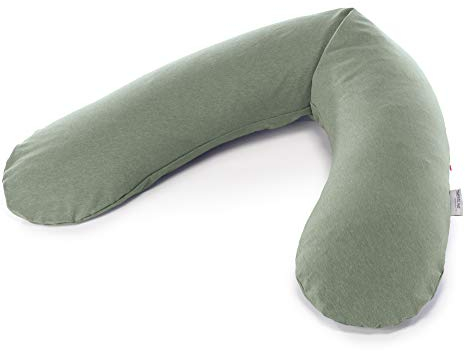 Theraline Das Original Schwangerschaftskissen & Stillkissen 190cm – Seitenschläferkissen Stillkissen Perlen – inkl Stillkissenbezug Melange Khakigrün
