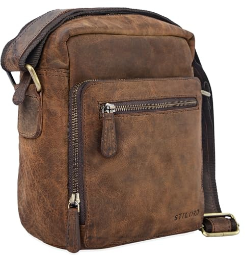 STILORD Nathan Umhängetasche Herren Leder klein braun Vintage Herrentasche 10,1 Zoll Tablettasche für iPad echtes Leder Farbe:Cognac - Dunkelbraun