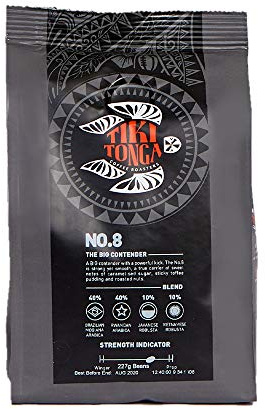 Tiki Tonga Roasted Beans & Filter Coffee - 227grams (Filter/Ground Coffee, Blend No.8)