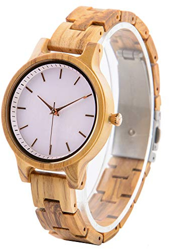 Orologio da polso da donna in legno con incisione personalizzata in legno, orologio casual con quadrante in madreperla, Zebra02, Bracciale