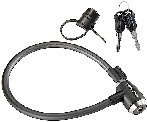 Kryptonite KryptoFlex cykellåskabel, 2 fot/6 fot lång 15 mm tjock slitstark flätad stålkabel stöldskyddslås för utomhusutrustning, kombination/nyckelcykellås