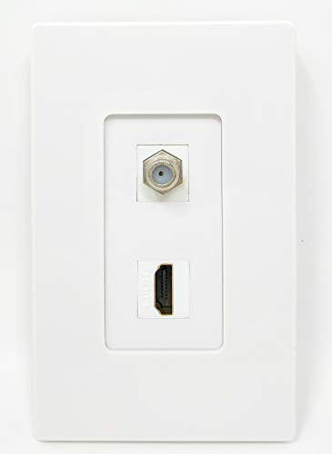 RiteAV - 1 x cavo coassiale TV e 1 x porta HDMI, tipo decorativo senza viti, colore: Bianco