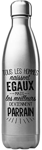 Bouteille Gourde - Performance isotherme - acier inox - 500 ml - Citation personnalisé Parrain - Baptème - France (N°1)