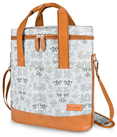 Tirrinia Insulated Wine Gift carrier - 3 Bottle Travel Padded Wine Carry Cooler Tote Bag with Handle and Adjustable Shoulder Strap, White Flower