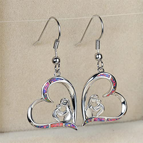 LOKILOKI Boho Weibliche Blaue Opal Stein Ohrringe Nette Liebe Herz Baumeln Ohrringe Für Frauen Charme Silber Farbe Regenbogen Ohrringe