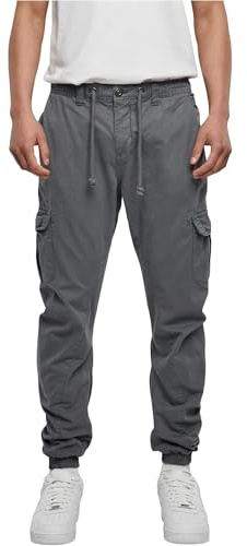 URBAN CLASSICS Pantalón jogging Cargo con bolsillos de parche 2 laterales y 2 traseros, ajuste slim fit, color liso, cintura cordón, puños elásticos, color Gris Oscuro, talla M
