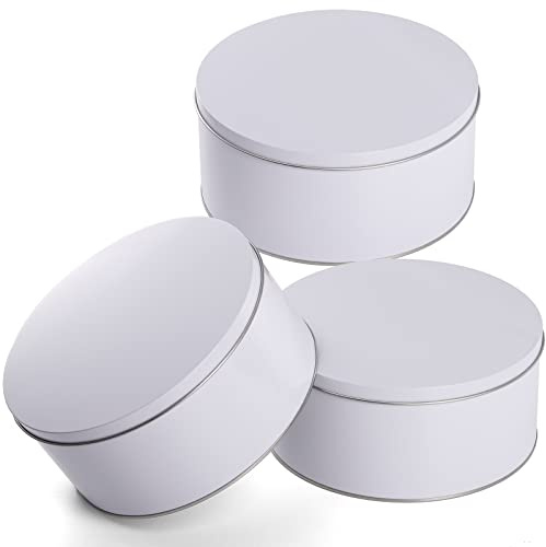 Yopay 3 Pack Cookie Tin with Lid, Round Sturdy Gift Tin, White Baking Cake Container for Storing Patisseries, Snack, Chocolate, Easter, Special Occasion, Holidays, 7 Wide by 3.2 Tall