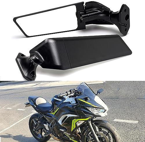 XINGWU Motorcycle Rearview Mirror, Adjustable Stealth for Ninja 400 2018-2024 ZX-4RR ZX6R 650 ZX-636 ZX10R EX300 EX250 Wing Winglet, Rotating Side Winglet Wind Wing