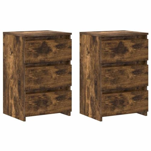 vidaXL 2X Mesitas de Noche Aparador Auxiliar Armario Cama Dormitorio Habitación Organizador Almacenaje Contrachapado Roble Ahumado 40x35x62,5cm