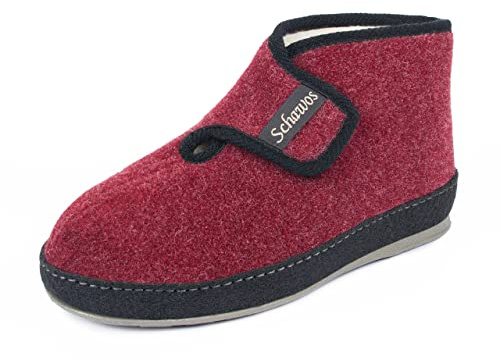 SCHAWOS Zapatillas de estar por casa de fieltro para mujer, 2060, forro cálido, lana virgen, cierre de velcro