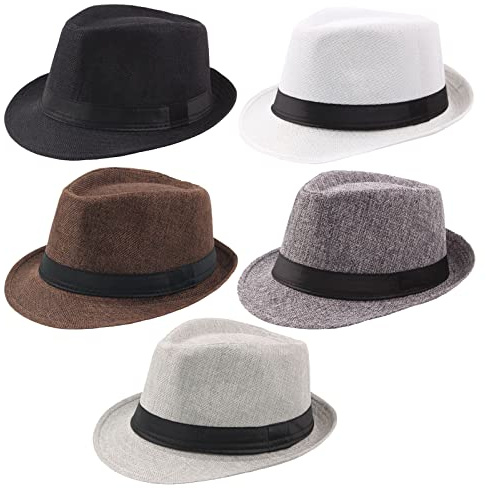 Geebuzz Fedora - Cappello classico estivo da spiaggia a tesa corta, per uomo e donna, confezione da 5, Confezione da 5: nero+bianco+caffè+grigio scuro+grigio chiaro, L