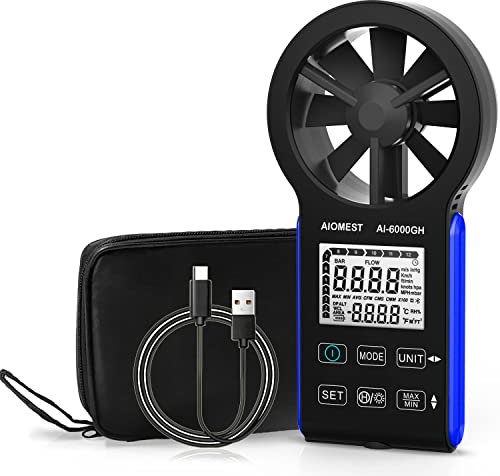 AIOMEST AI-6000GH Anémomètre numérique rechargeable avec écran tactile - Mesure la vitesse du vent, le débit d'air en CFM CMM, la température du vent