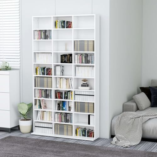 Gecheer CD Regal Regalwand Bücherregal Regal Schrank CD Medienregal Standregal Bücherschrank Holzwerkstoff Weiß 102x16x177,5 cm