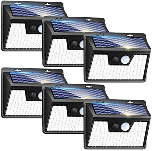 Peasur Solar Lights Outdoor Motion Sensor, 6 Pack 140 LED Solar Powered Fence Light Waterproof, 3 Modes Security Wall Lighting for Outside Yard Deck Garden