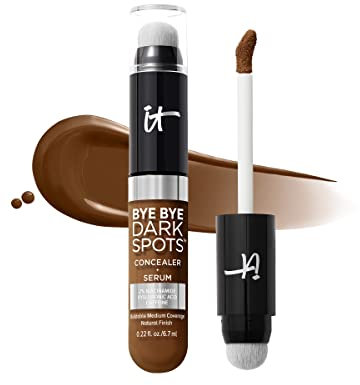 iT COSMETICS, Correttore + Siero Illuminante per Occhiaie e Macchie Scure, Coprenza Media, Formula con Niacinamide, Acido Ialuronico e Caffeina, Bye Bye Dark Spots, Tonalità: 60 Deep Warm, 6,7 ml