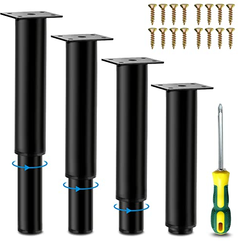Möbelfüße Höhenverstellbar 18cm Metall Schwarz Möbelbeine, Einstellbare Höhe bis 33cm, 4er Set Stahl Bettfüße für Möbel Sofa Bett Nachttisch Schrank Kabinett, Schrauben*16, Schraubendreher (18-33)