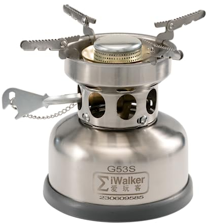 IWALKER G53S Réchaud de camping portable | Réchaud à essence extérieur silencieux | Avec pièces de valve de rechange pour randonnée, voyage, pique-nique, urgence
