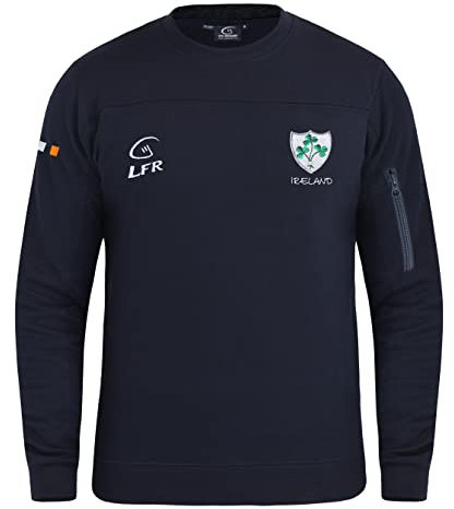 Malham Irland Rugby-Sweatshirt für Herren, seitliche Reißverschlusstasche, irisches Kleeblatt, Rundhalsausschnitt, langärmelig, Marineblau, XX-Large