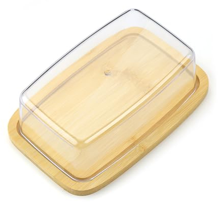 Contenitore per Burro Burriera da Frigo Acrilica Porta Burro da Frigorifero Butter Dish Portaburro da Frigo con Coperchio in Bambù(19 x 12,5 x 6 cm)