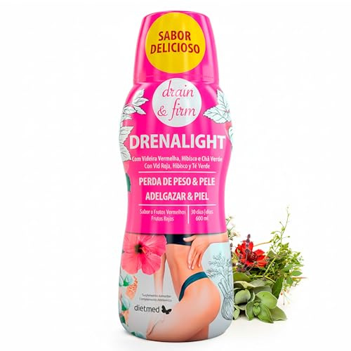 Drenante y Firmeza 30 Días - Con Vid Roja, Hibisco y Té Verde - Apoyo Adelgazamiento y Protección Antioxidante - 600 ml Solución Oral Sin Azúcar - Dietmed Drenalight Drain & Firm