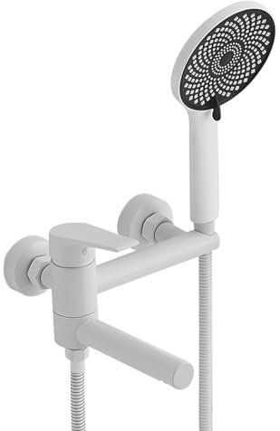 BiaoTeng Badewannenarmatur Wandmontage Weiß Wannenarmatur Einhebel Messing Wannenarmatur Wandmontage Badewannen Amaturen Set, Weiß