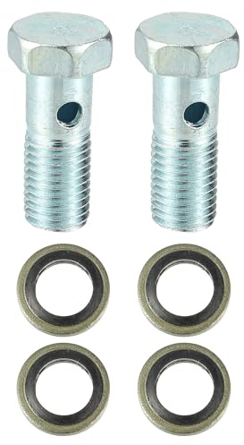 QUARKZMAN Banjo Bolt Bremsadapter 2er Set Kohlenstoffstahl | Aus Kohlenstoffstahl, Gewinde M10x1.25, Bohrung 6mm, Größe 30x15mm, Lieferumfang: 2 Bolzen + 4 Unterlegscheiben