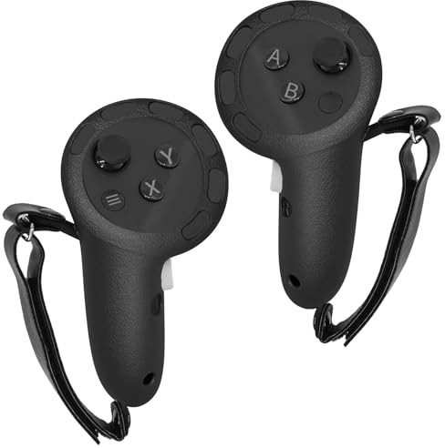 VR Touch – Housse de protection pour manette Meta/Oculus Quest 3, en silicone antidérapant, avec sangle de phalange, réglable, convient aux petites et moyennes mains (noir)