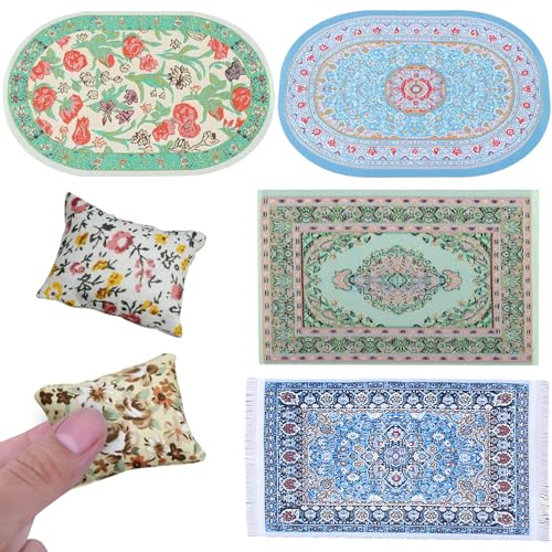 DKDDSSS 6 Stücke Puppenhaus Zubehör, Puppenhaus Teppich, Mini Teppich, Miniatur Retro Türkei Teppich, Zubehör Puppenhaus, Miniatur Deko für 1:12 Miniaturpuppenhaus, Deko Für Puppenhaus Schlafzimmer