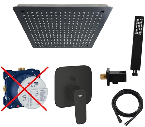 vanvilla Duschsystem Unterputz mit Duscharmatur Grohe schwarz GS04-ob | Duscharmatur von Grohe Cubeo Einhebelmischer und vanvilla Regendusche Duschkopf eckig, Dusch-SET schwarz matt