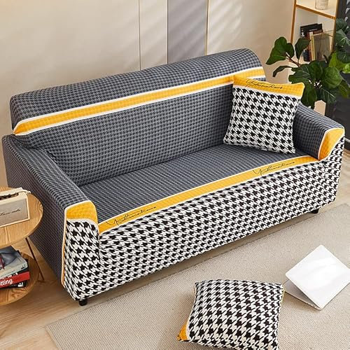 Sofaschoner Gelb Weiß Sofaüberwurf Weich Spandex Sofaschoner rutschfest Couch Überwurf Waschbare Sofa Überzug Sofabezug mit Elastischen Riemen Sofabezug L Form Universelle 1 Sitzer