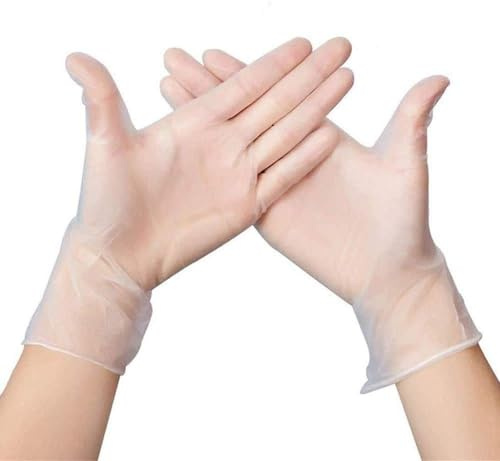 Clear Latex-Free Vinyl Disposable Gloves - Powder-Free, Multi-Purpose, Extra Strong, Medical Food Safe Cleaning & Examination Gloves - Pack of 100 (200, MEDIUM)