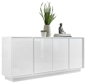 PRICE FACTORY just for you Buffet 4 Portes, Collection Cream, Coloris Blanc laqué Brillant, idéal pour Un Salon ou Une Salle à Manger Design