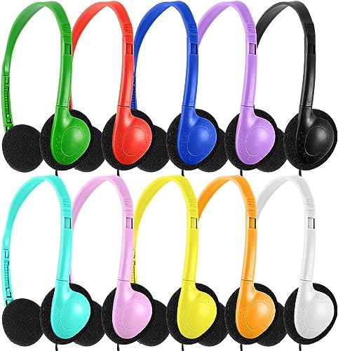 XOSDA Classroom Headphones Bulk 10 Pack Multi Color for Kids School, Wholesale Class Set Durable Earphones for Students Children Toddler Teens Boys Girls and Adult (LS04,10 Mixed)